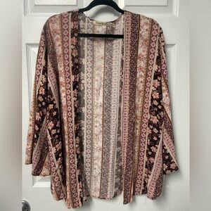 Liberty Love Pink & Brown Floral Stripe Kimono Top